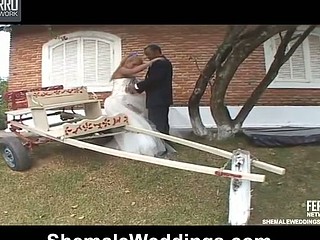 Excellent doggystyle anal fuck with well-hung shemale bride and ebon groom