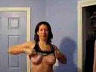 Older housewife strips off her undies on webcam, still got worthwhile tits and fingers her well pounded cunt.