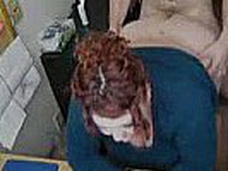 Fat redhead floozy gets slammed on a chair in the office. She doesn't suspects that she is being filmed and that thought doesn't even cross her mind while he is fucking her.